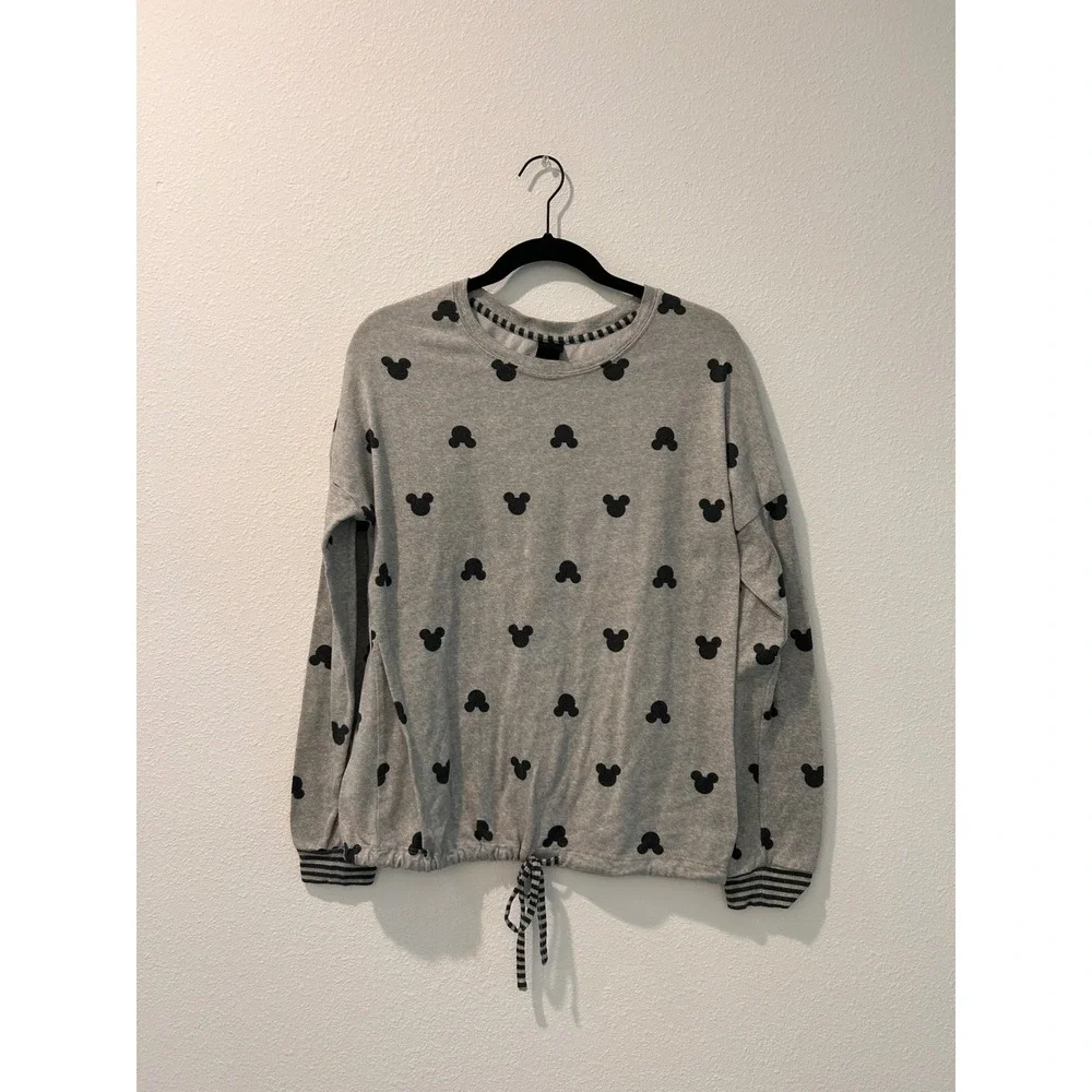 Disney Mickey Mouse Grey Crewneck Pullover Women's Medium Drawstring - Picture 1 of 6